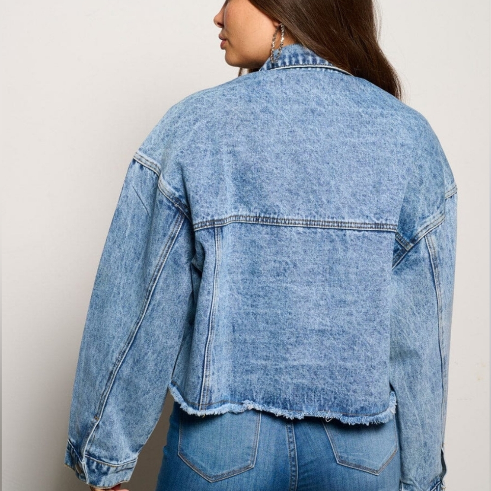 PEACH LOVE CALIFORNIA Oversized Denim Jacket Sequin Cowboy Boots - Picture 10 of 12